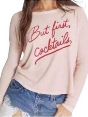 Wildfox But First Cocktails Women’s ~ Size L ~  Sweatshirt Pink